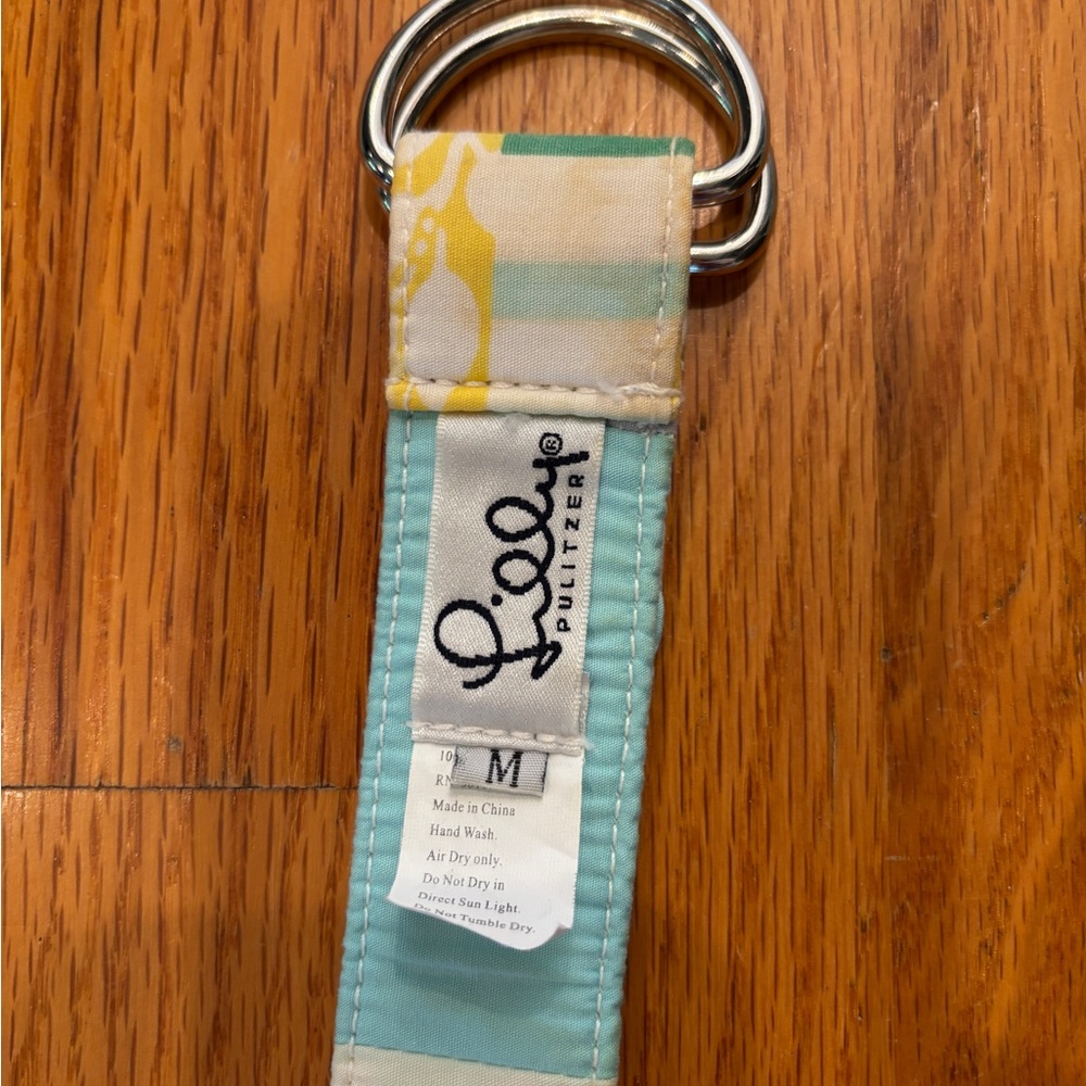 Lilly Pulitzer Aqua, Yellow & Cream D-Ring Fabric Belt Size M